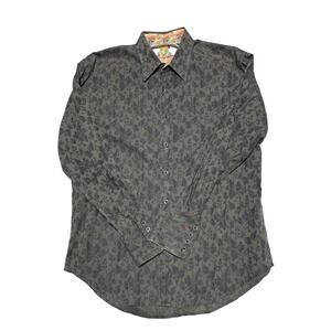 Robert Graham Shirt Mens Extra Large Brown Floral Silk Blend Four Button Cuff XL